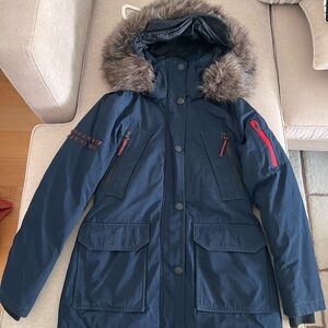Women’s Navy Parka with Fur Hood